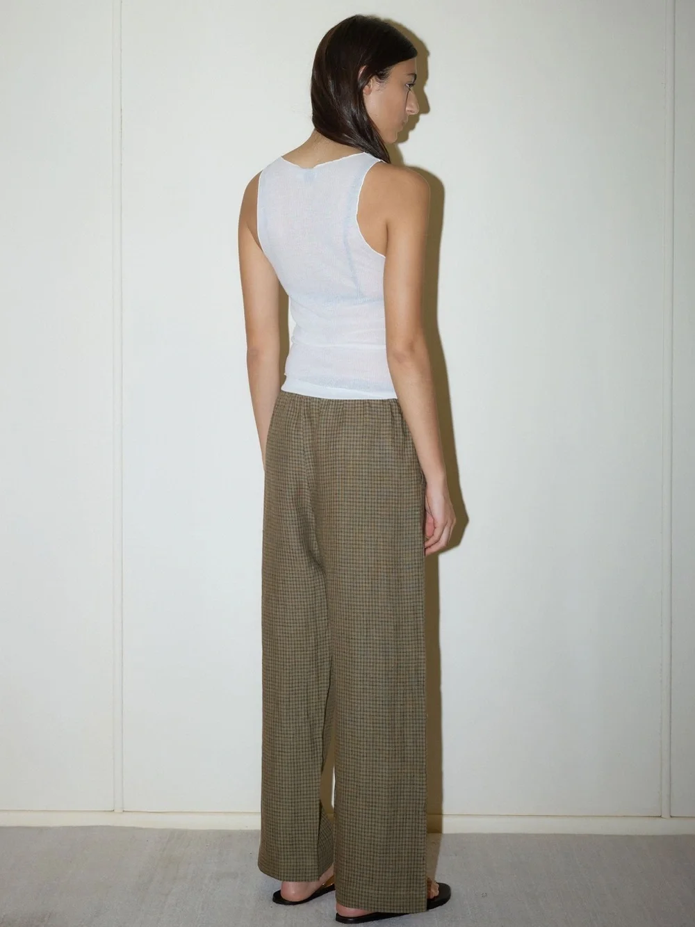 NWT Deiji Studios Linen Ease Trouser in Pine Check - Picture 3 of 5